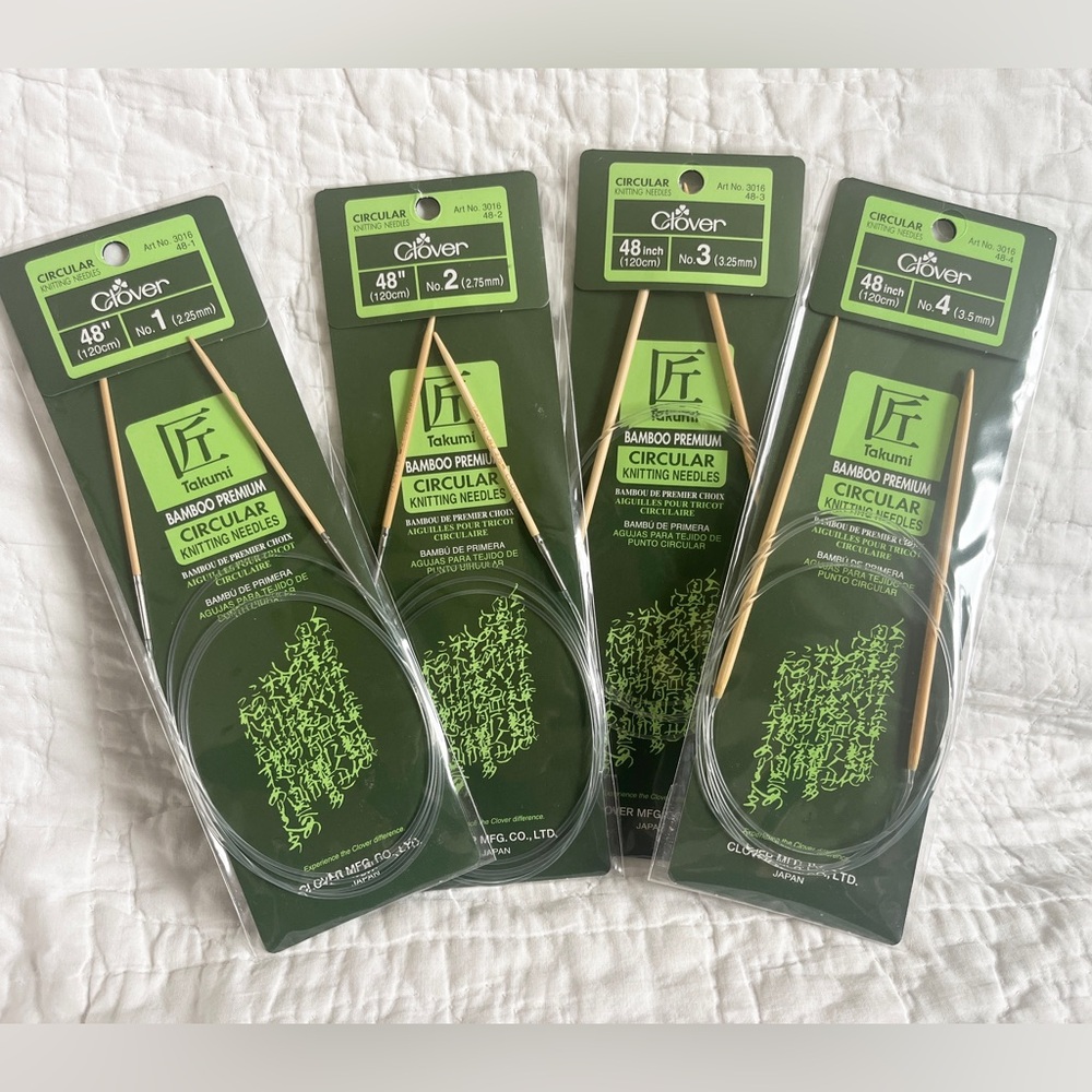 NEW x4 Bundle Clover Takumi Circular Knitting Needles 48” No 1 2 3 4 Bamboo Lot